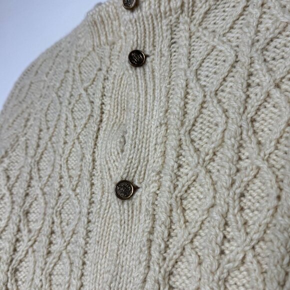 Vintage Aran Style  Fisherman Rustic Cable Knit Wool Button Down Cardigan - Picture 5 of 12